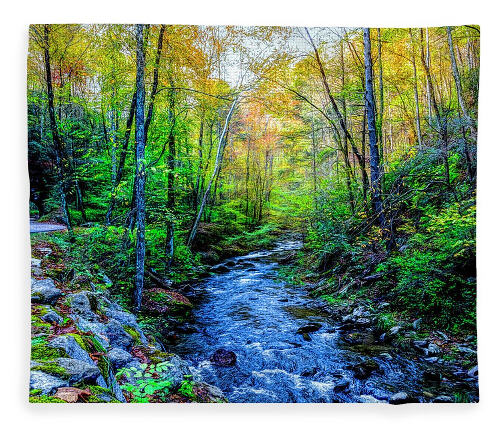 Cades Fleece Blanket featuring the photograph Smoky Mountains Country Streams Painting by Debra and Dave Vanderlaan
