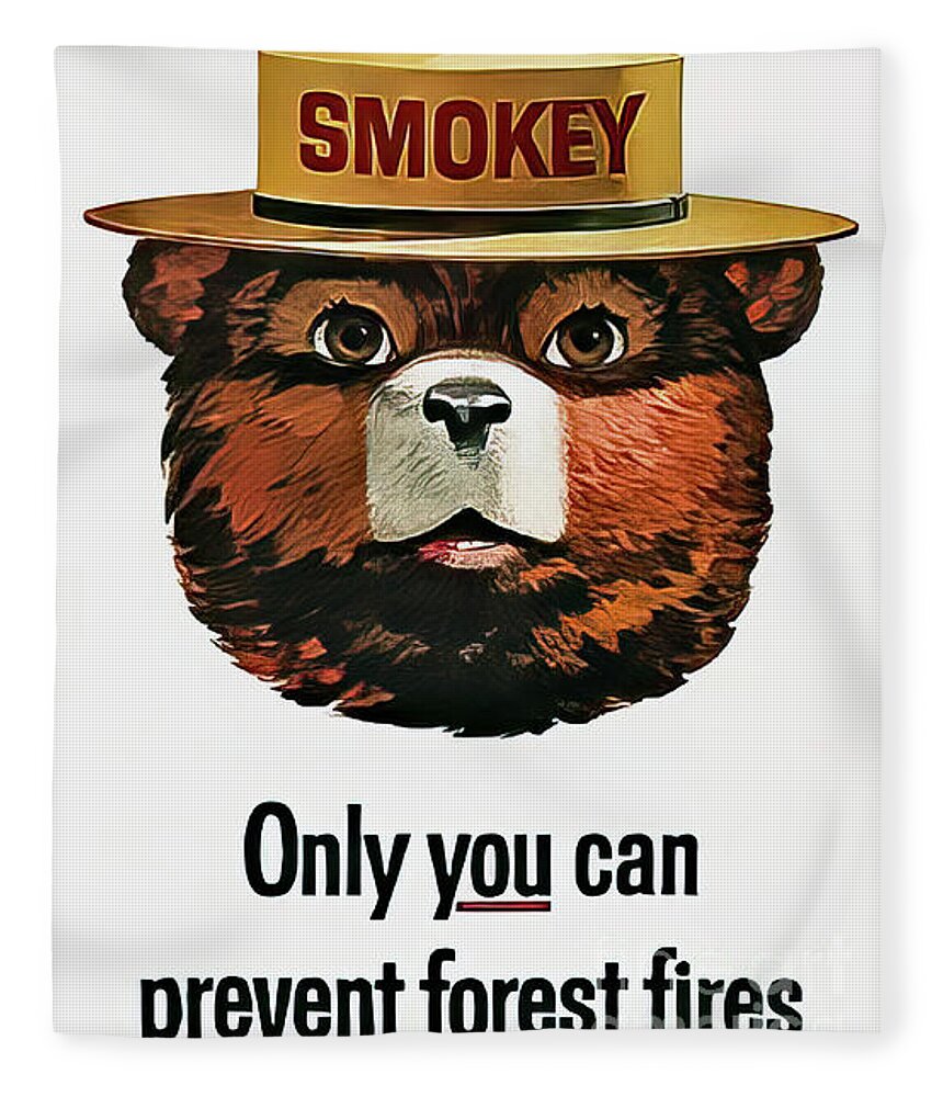 Smokey Fleece Blanket featuring the drawing Smokey the Bear Fire Prevention by M G Whittingham