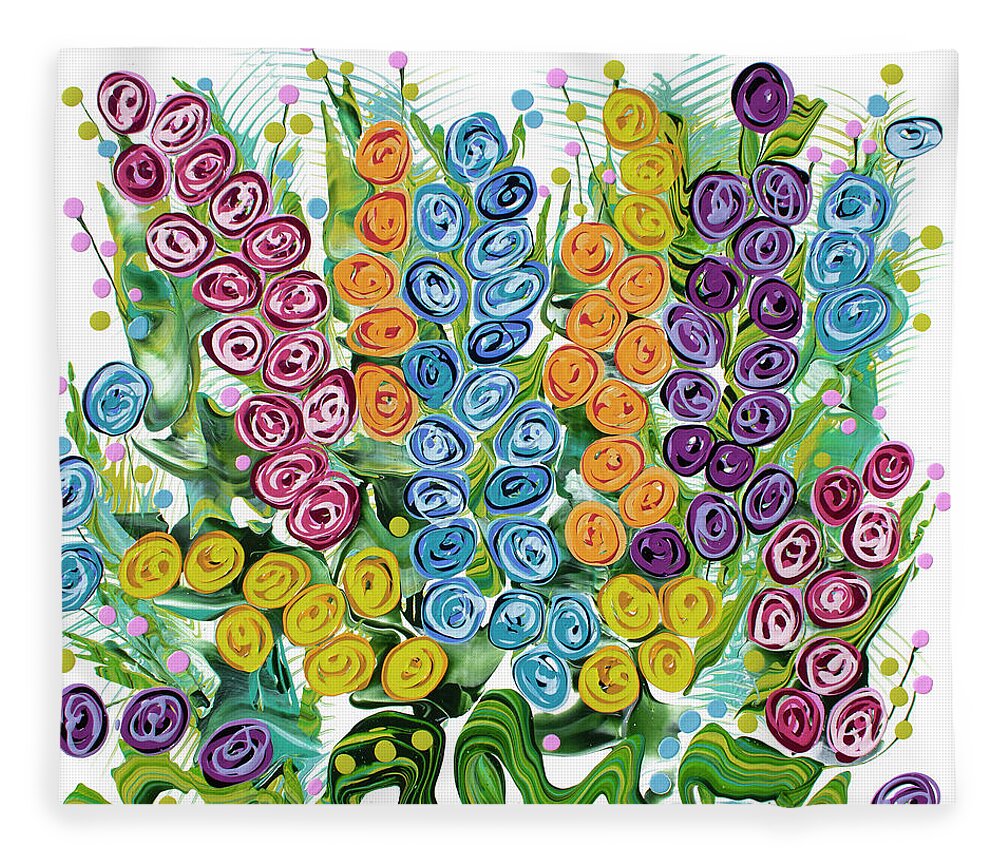 Fluid Acrylic Painting Of Flowers Fleece Blanket featuring the painting Snapdragon Tango II by Jane Crabtree