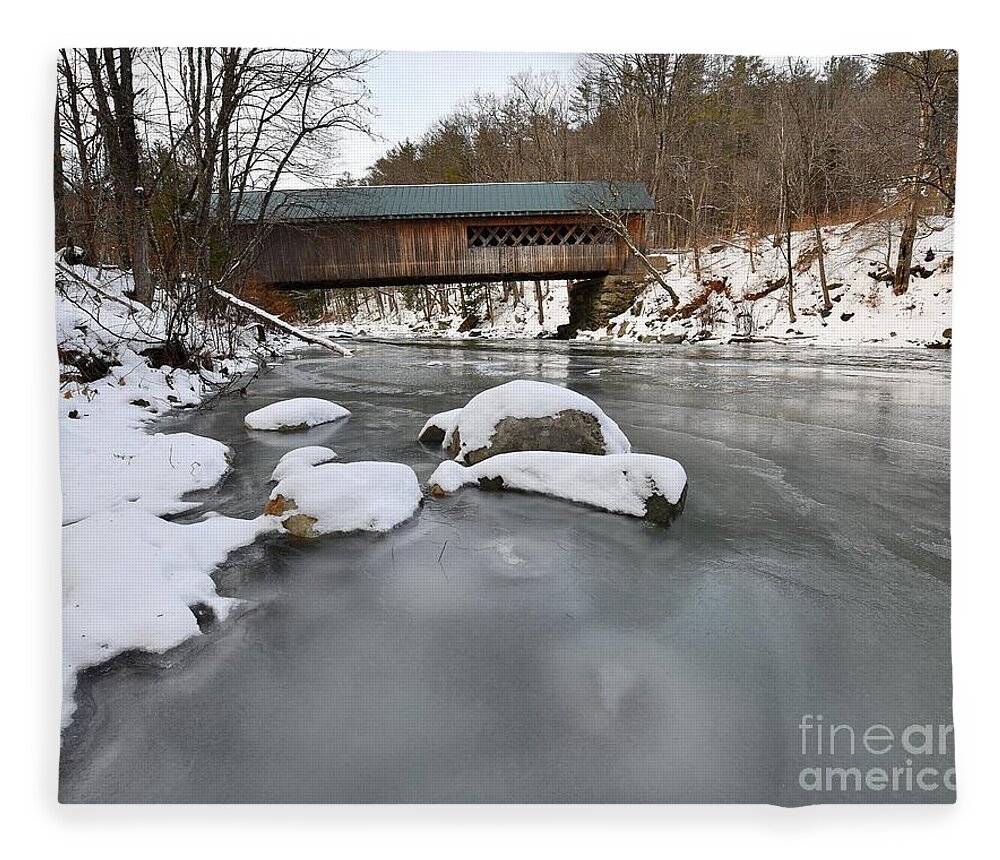 Snow Fleece Blanket featuring the photograph Snow and Ice Under the Bridge by Steve Brown
