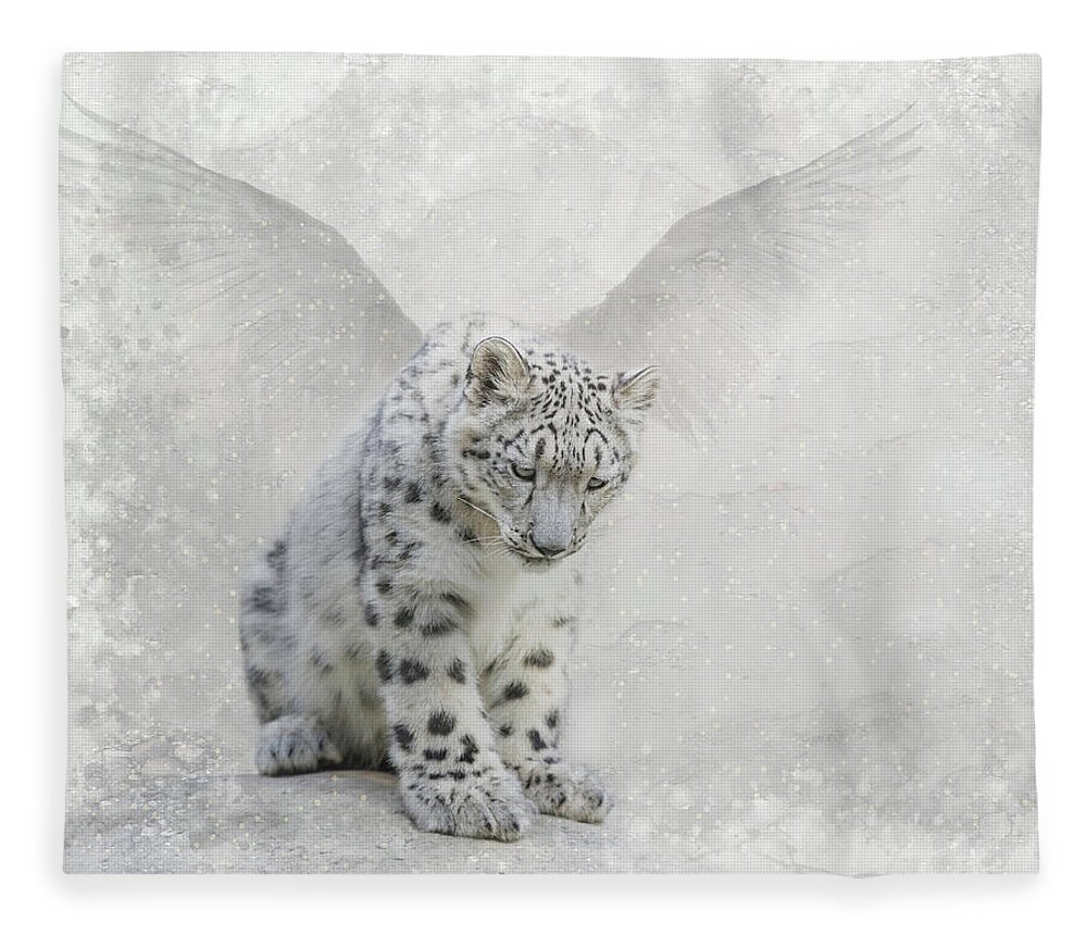 Snow Leopard Fleece Blanket featuring the digital art Snow Angel by Nicole Wilde
