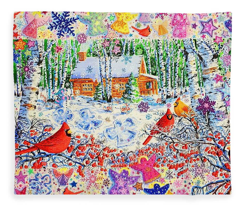 Snow Fleece Blanket featuring the painting Snow Angels by Diane Phalen