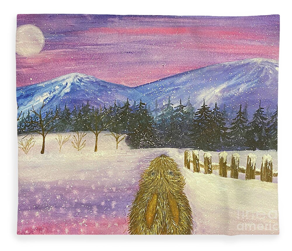Snow Fleece Blanket featuring the painting Snow Bunny by Lisa Neuman