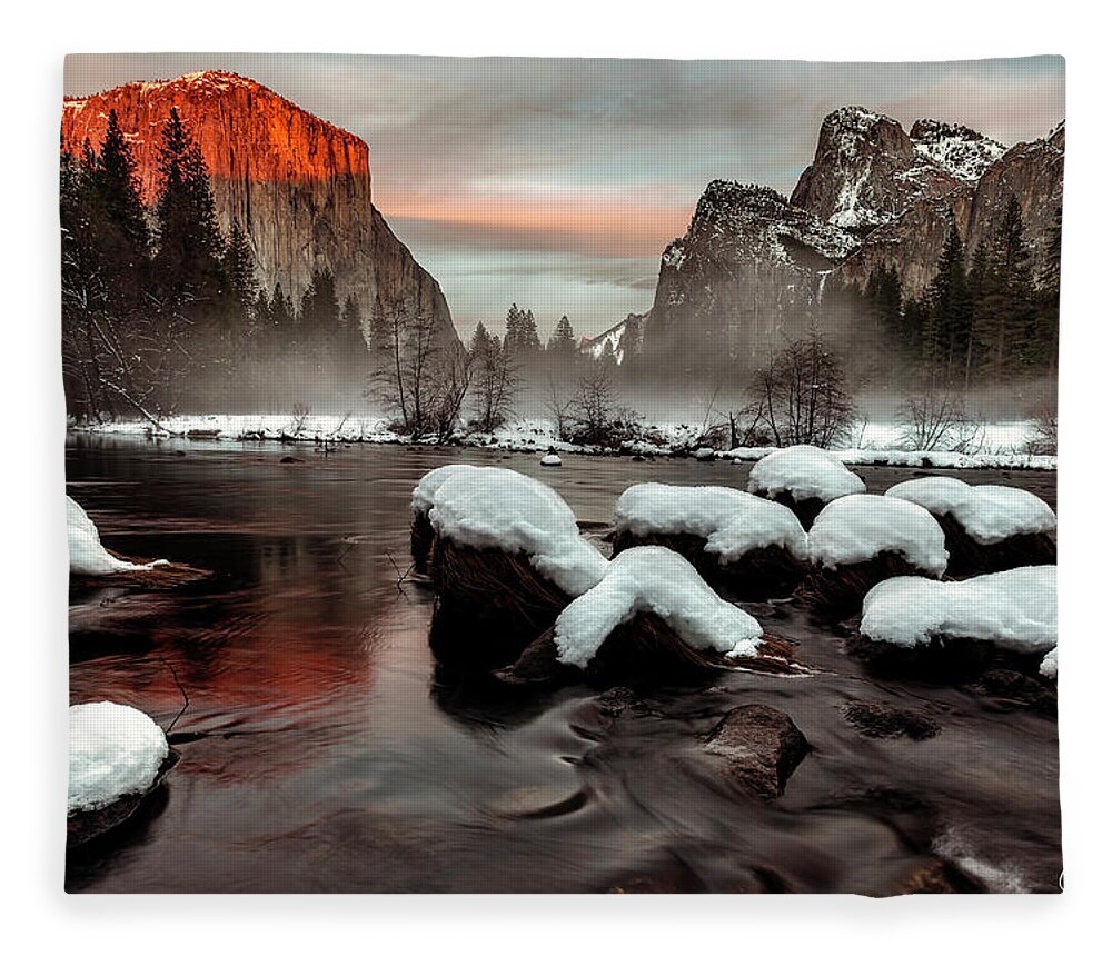 Gary Johnson Fleece Blanket featuring the photograph Snow Capped In Color by Gary Johnson