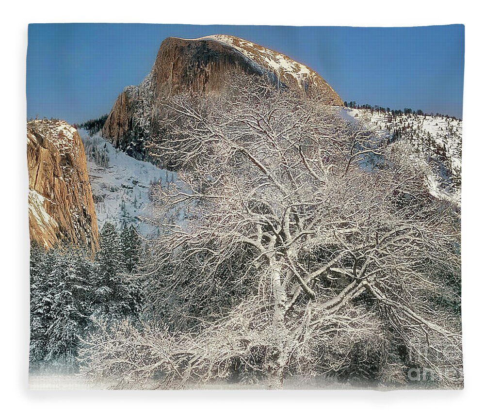 Dave Welling Fleece Blanket featuring the photograph Snow-covered Black Oak Half Dome Yosemite National Park California by Dave Welling