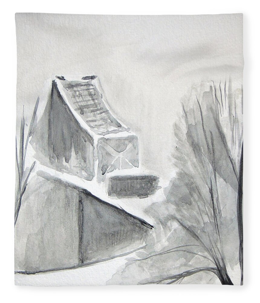  Fleece Blanket featuring the painting Snowcovered Bridge by Loretta Nash