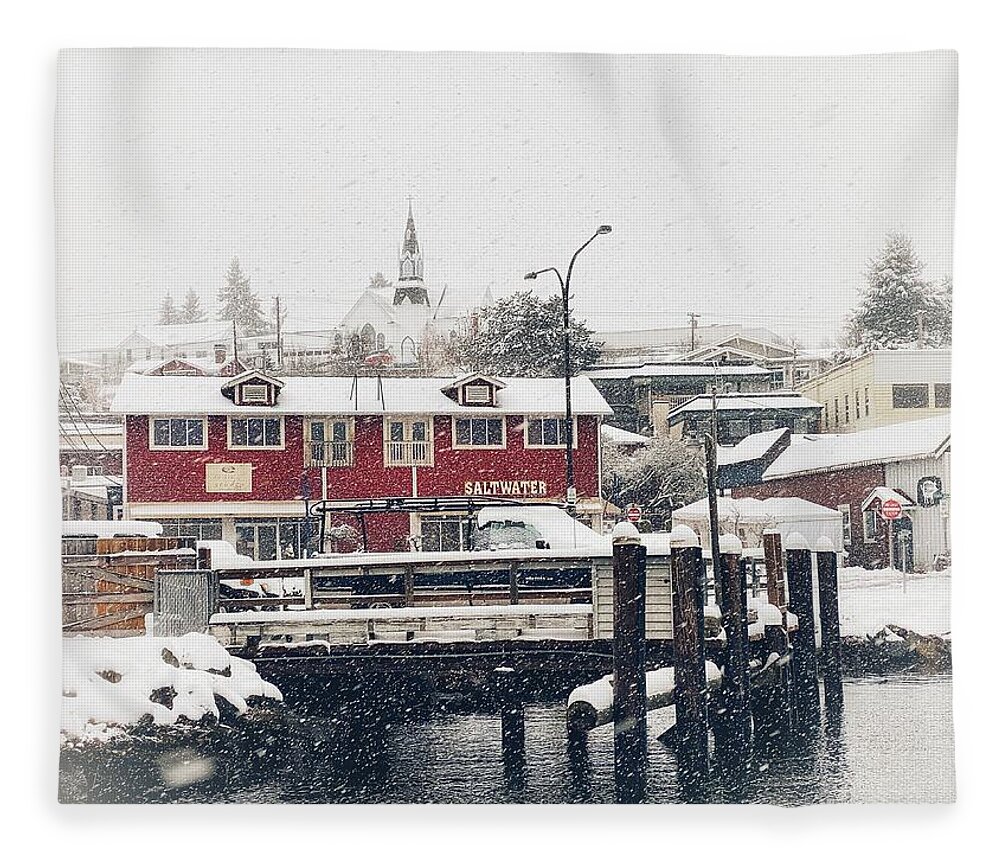 Snow Fleece Blanket featuring the photograph Snowing in Poulsbo by Jerry Abbott