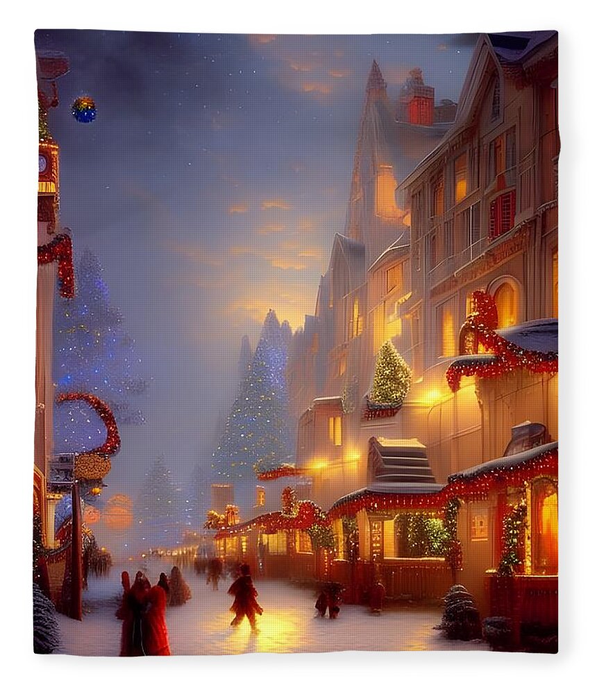 Digital Christmas Snow Shopping Fleece Blanket featuring the digital art Snowy Christmas Shopping by Beverly Read