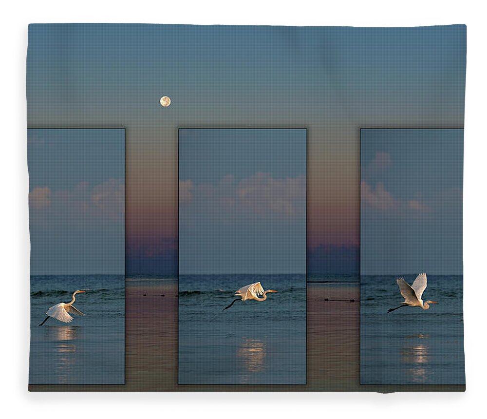 Jamaica Fleece Blanket featuring the photograph Snowy Egret Moon by Jill Love