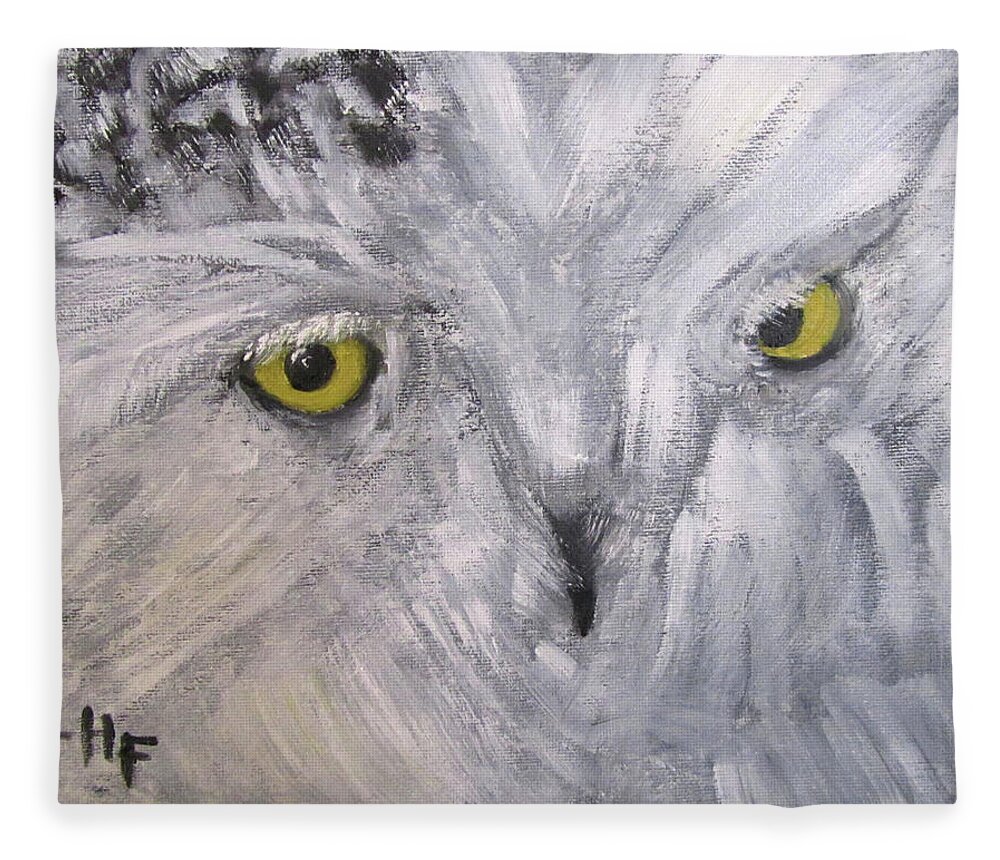 Owl Fleece Blanket featuring the painting Snowy Owl by Linda Feinberg