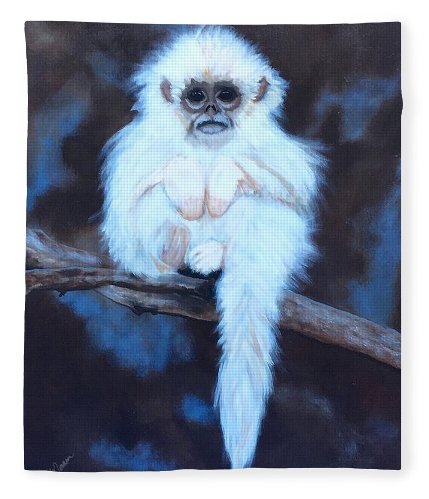  Fleece Blanket featuring the painting Snub Nose Golden Monkey-Monkey Business by Bill Manson