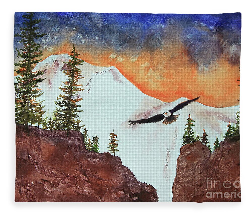 Mountains Fleece Blanket featuring the painting Soaring Eagle by Jeanette French