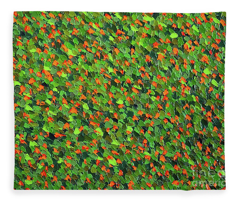 Abstract Fleece Blanket featuring the painting Soft Green with Cadmium Red by Dean Triolo