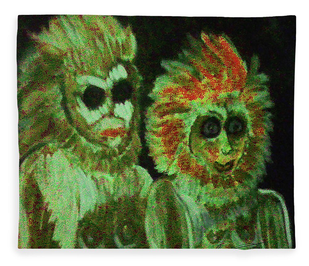 Monkeys Fleece Blanket featuring the painting Sonny And Cher by Gabby Tary