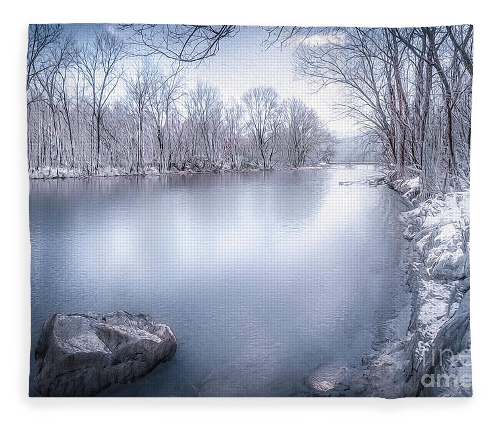 Holston Fleece Blanket featuring the photograph South Holston in Winter by Shelia Hunt