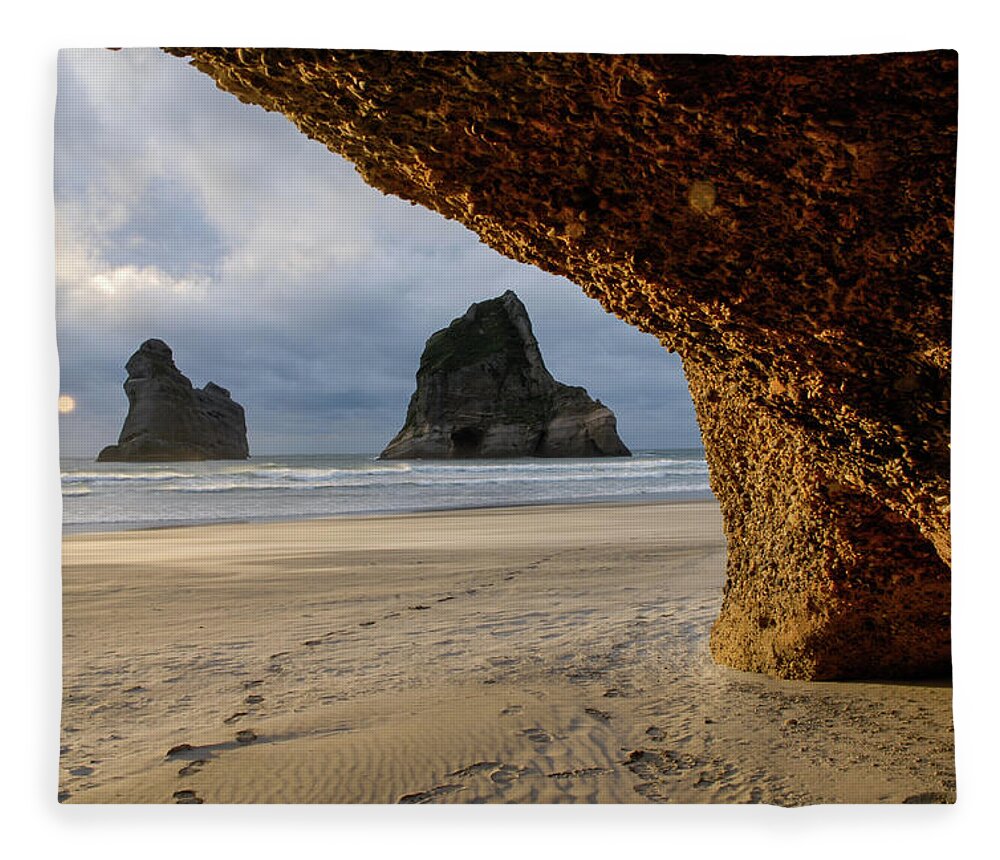 Wharariki Beach Fleece Blanket featuring the photograph Castles Of Sand - Farewell Spit, South Island. New Zealand by Earth And Spirit