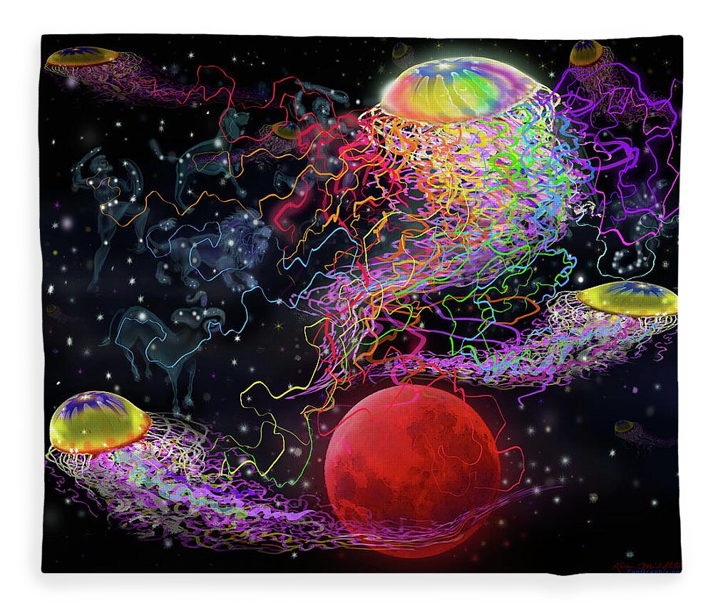 Space Fleece Blanket featuring the digital art Cosmic Connections by Kevin Middleton