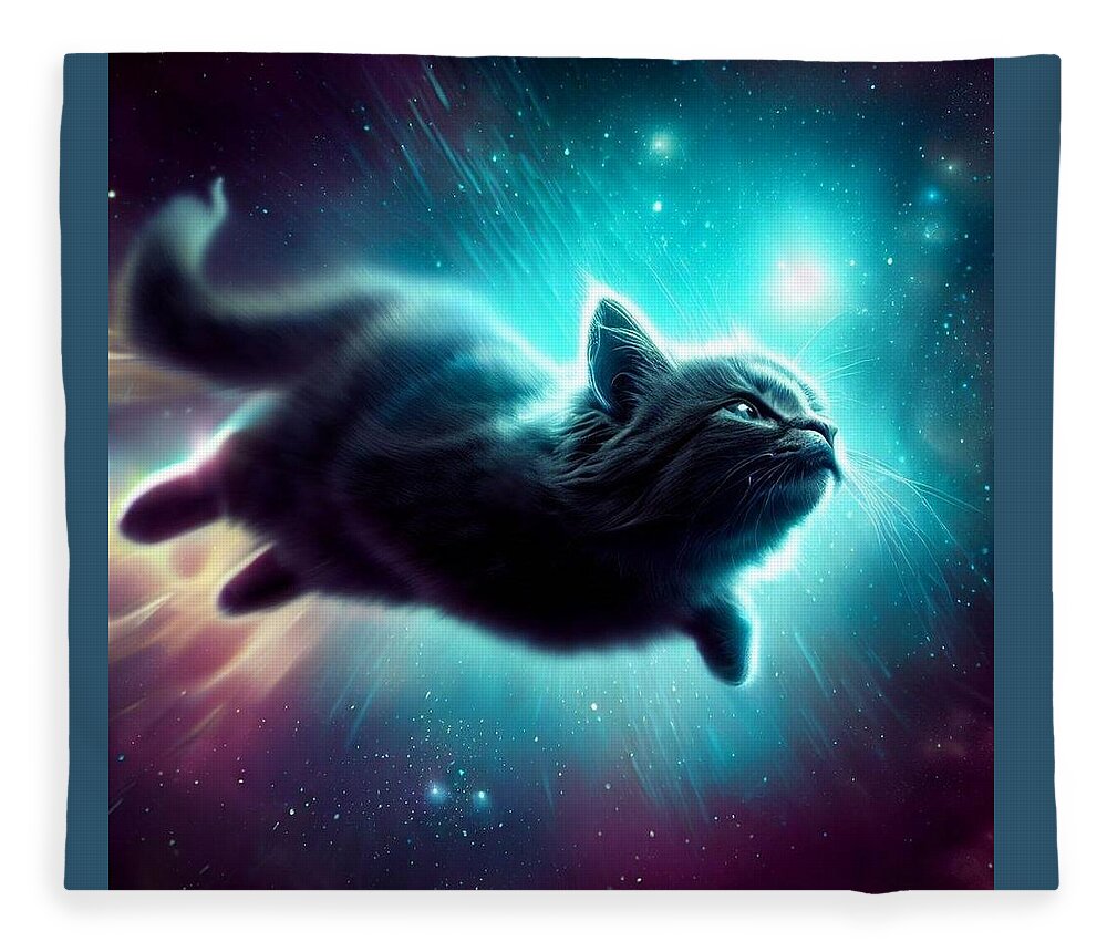 Cats Fleece Blanket featuring the digital art Space Whale Cat by Cats in Places