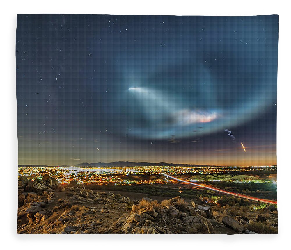 Space X Fleece Blanket featuring the photograph SpaceX Launch 2018 by Daniel Hayes