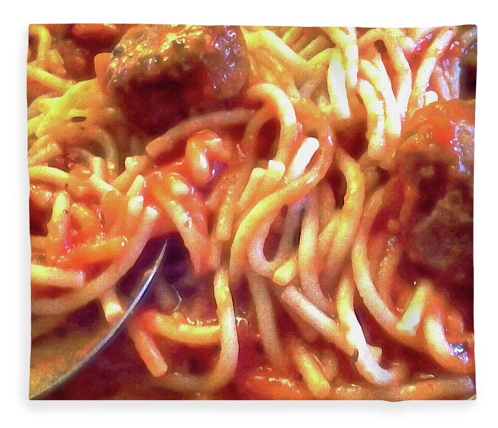 Spaghetti Fleece Blanket featuring the digital art Spaghetti and Meatballs Dinner Up Close by Shelli Fitzpatrick
