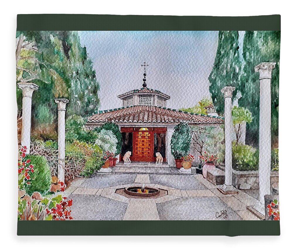 Watercolor Fleece Blanket featuring the painting Spanish patio. Costa del Sol. Granada by Carolina Prieto Moreno