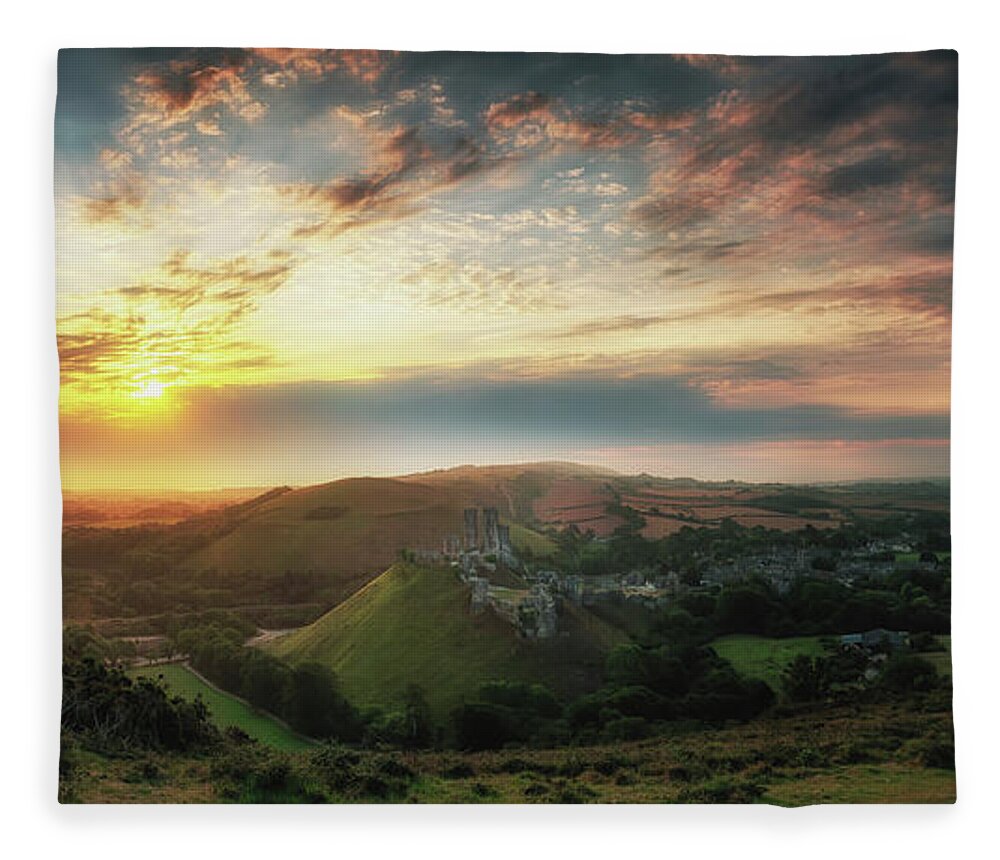 Framing Places Photography Fleece Blanket featuring the photograph Spectacular Corfe Sunrise by Framing Places