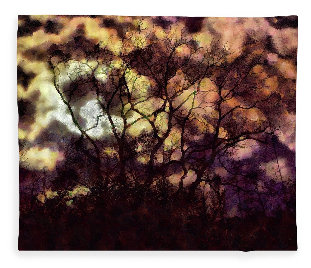 Tree Fleece Blanket featuring the mixed media Spectral Tree by Christopher Reed