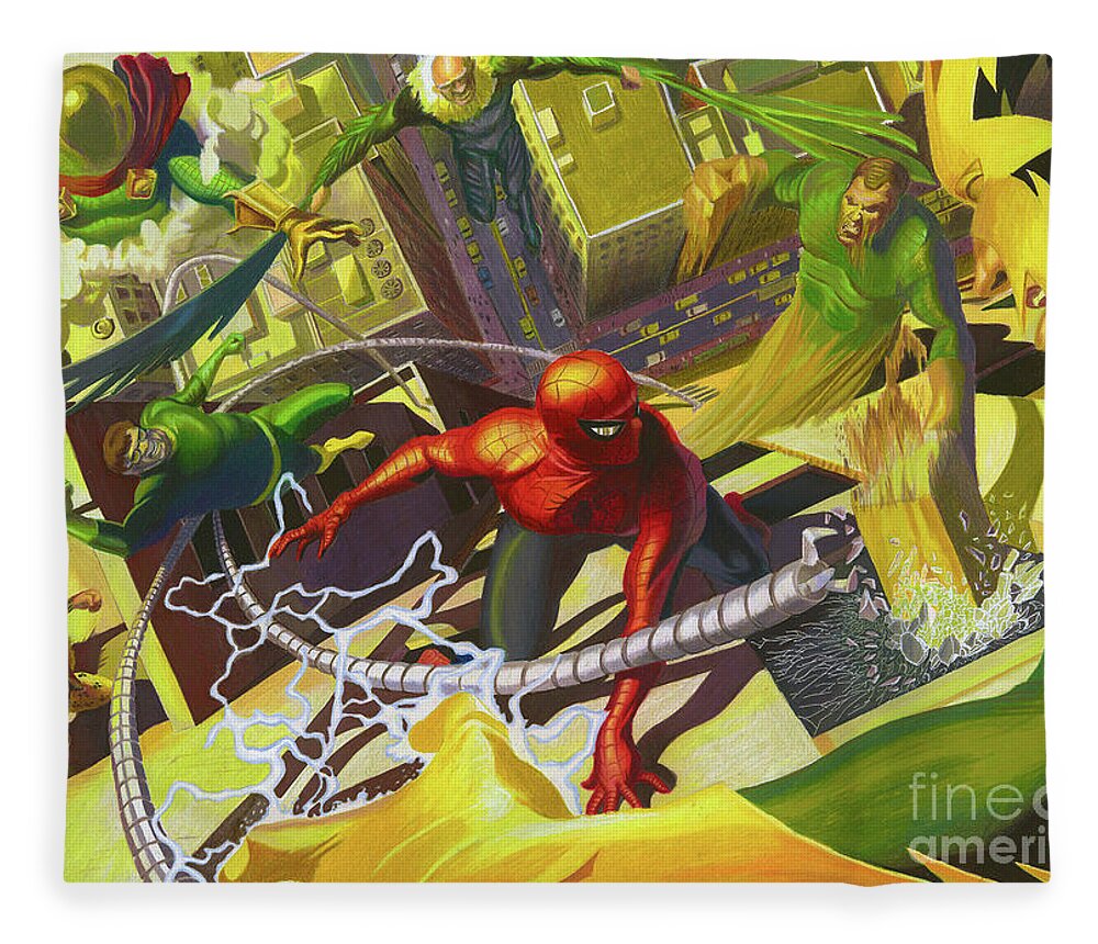 Spider-Man vs. Sinister Six Fleece Blanket by Philippe Thomas - Pixels
