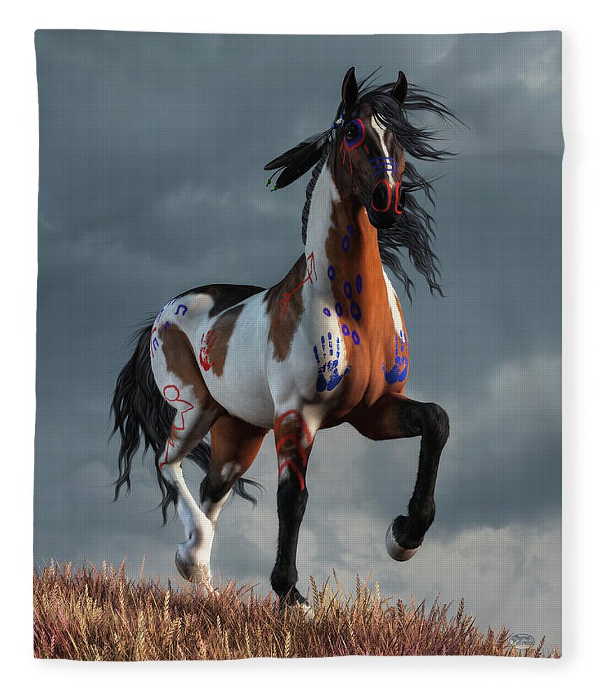 Paint Horse Warrior Fleece Blanket featuring the digital art Spirit Horse by Daniel Eskridge