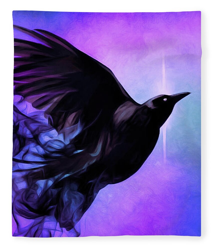 Raven Fleece Blanket featuring the digital art Spirit Raven by Susan Maxwell Schmidt
