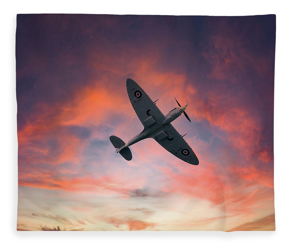 Eastbourne International Airshow Fleece Blanket featuring the photograph Spitfire flying at sunset by Andrew Lalchan