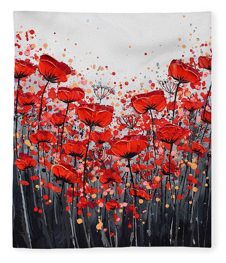 Red Poppies Fleece Blanket featuring the painting Splendor of Poppies by Amanda Dagg