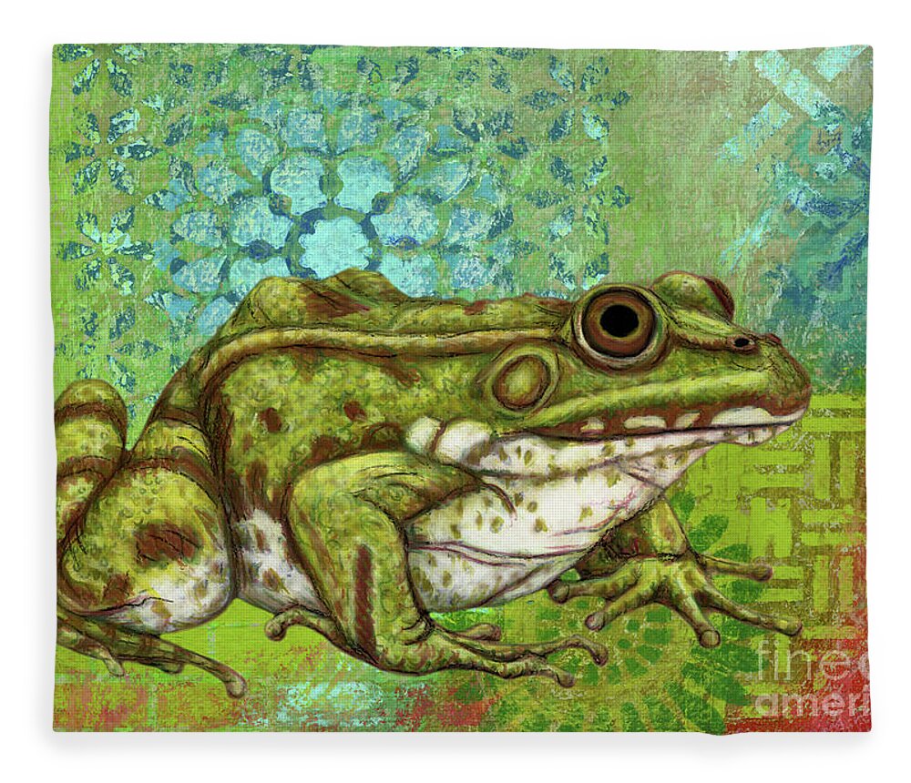 Frog Fleece Blanket featuring the painting Spotted Frog Abstract by Amy E Fraser