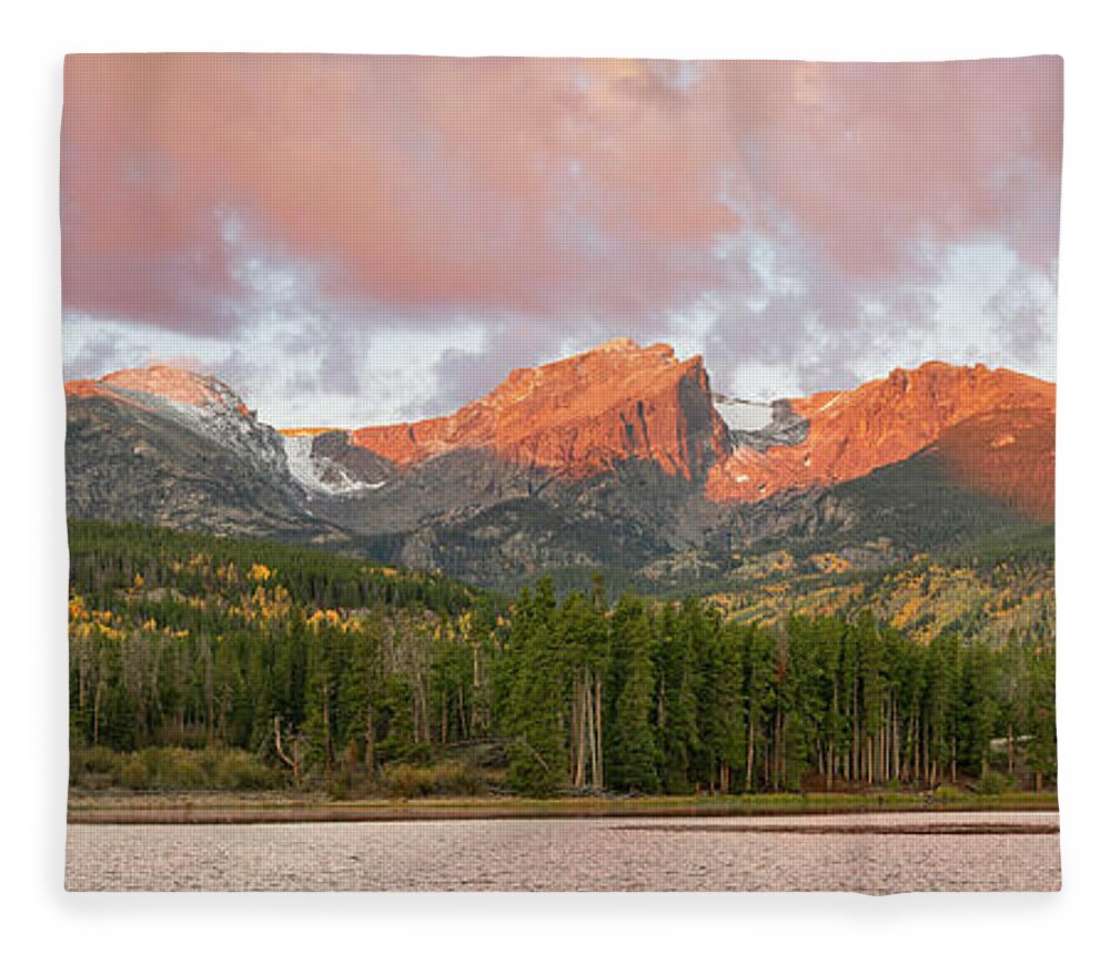 Panorama Fleece Blanket featuring the photograph Sprague Lake Autumn Sunrise Panorama by Aaron Spong