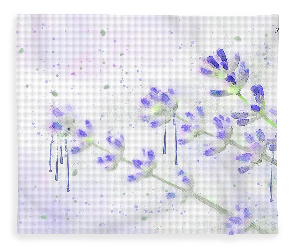 Lavender Fleece Blanket featuring the mixed media Sprigs of Lavender Botanical Watercolor Painting by Shelli Fitzpatrick