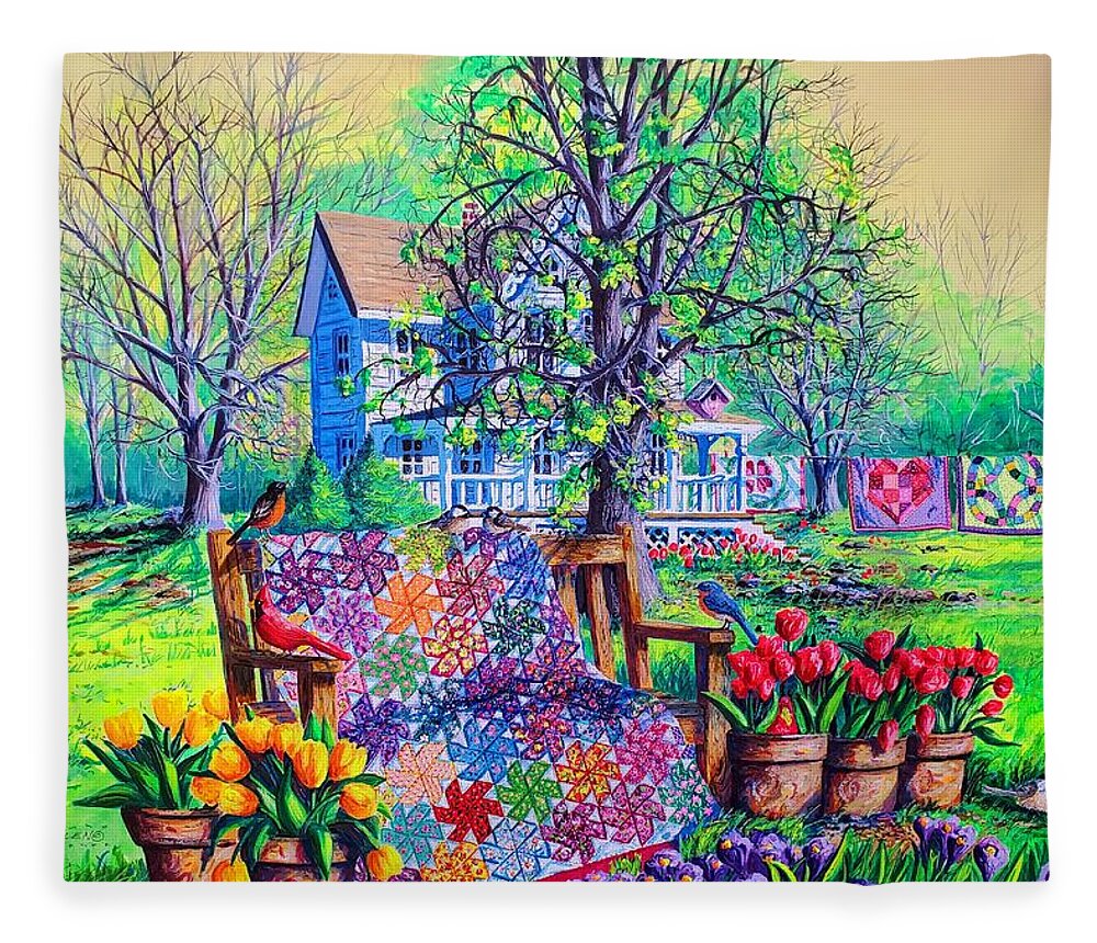 Spring Fleece Blanket featuring the painting Spring Awakening by Diane Phalen