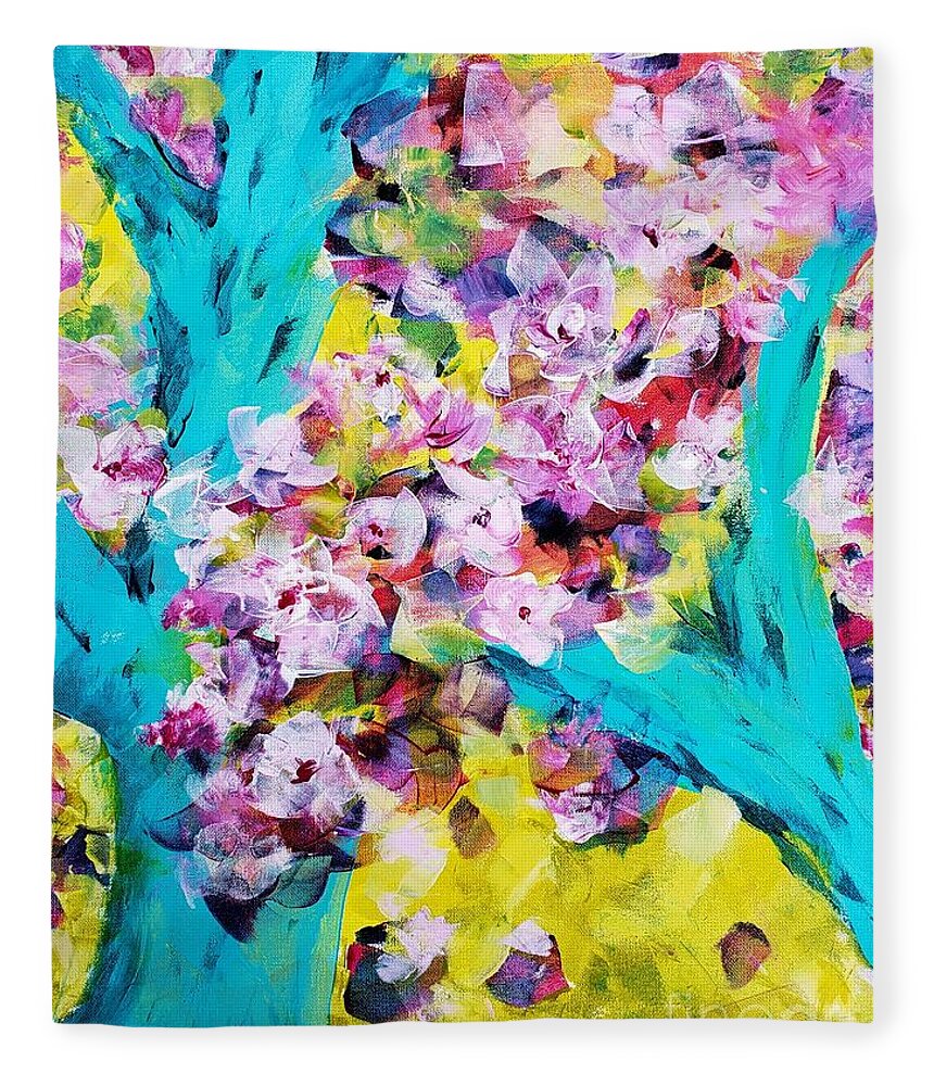 Whimsical Abstract Fleece Blanket featuring the painting Spring Blossoms by Lisa Debaets