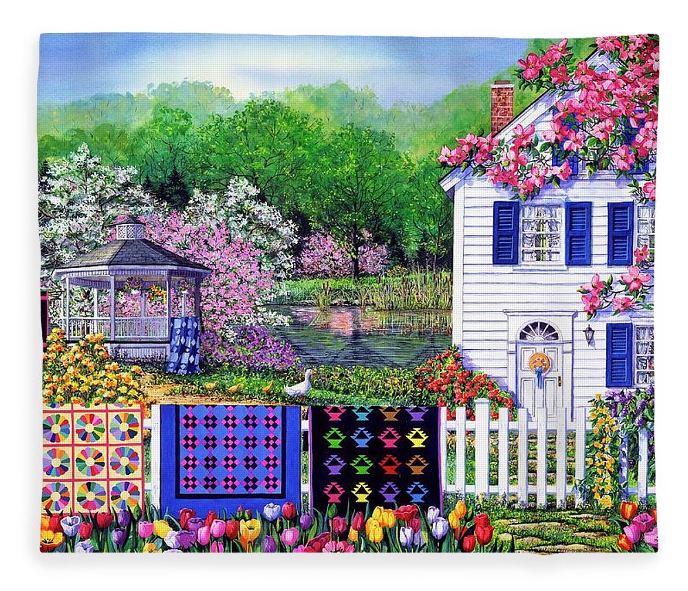 Quilts Fleece Blanket featuring the painting Spring Garden by Diane Phalen