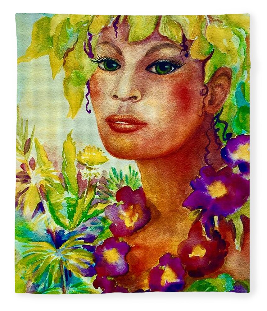 Goddess Series Fleece Blanket featuring the painting Spring Goddess by Caroline Patrick