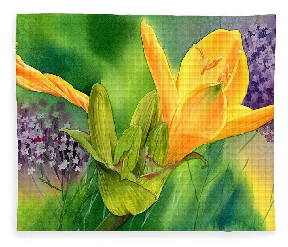 Lily Fleece Blanket featuring the painting Spring Melody by Espero Art