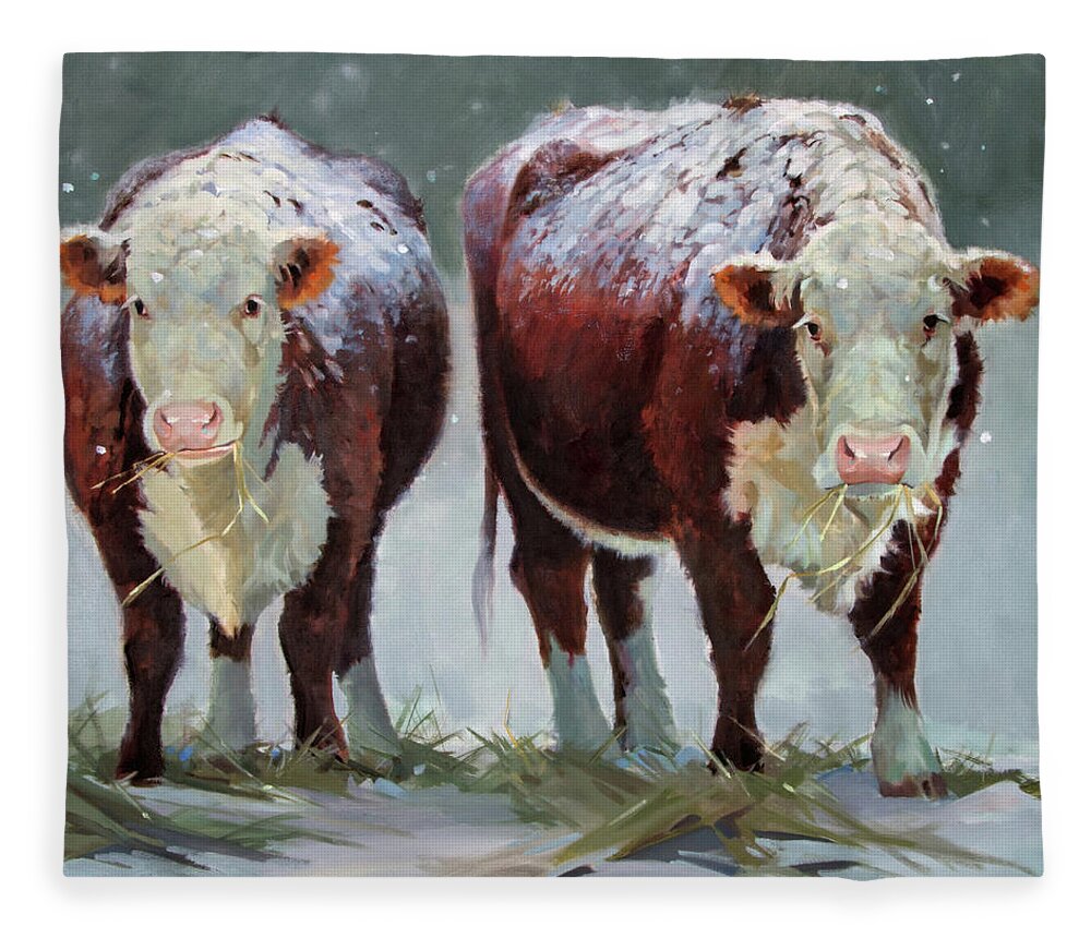 Ranch Animals Fleece Blanket featuring the painting Spring Snow by Carolyne Hawley