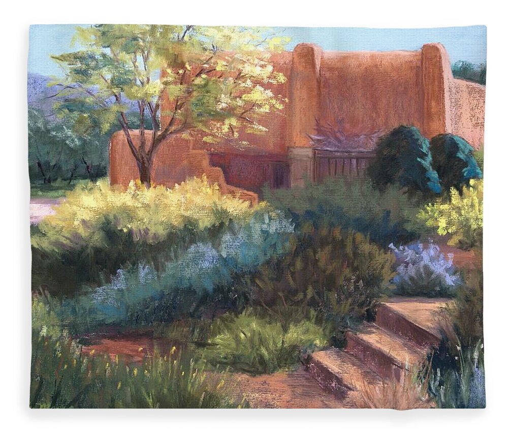 Santa Fe Landscape Fleece Blanket featuring the pastel Springtime Adobe by Candy Mayer