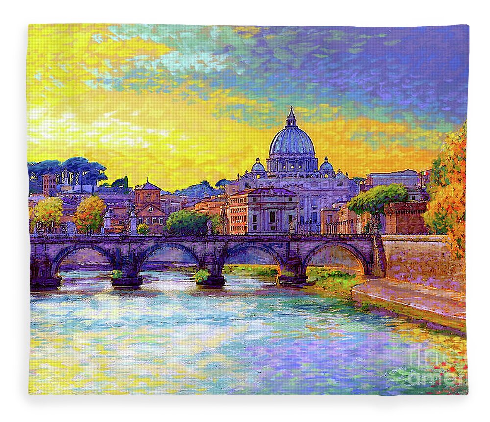 Italy Fleece Blanket featuring the painting St Angelo Bridge Ponte St Angelo Rome by Jane Small