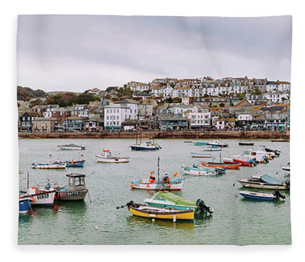 Coast Fleece Blanket featuring the photograph St Ives Fishing Boats and Harbour cornwall by Sonny Ryse