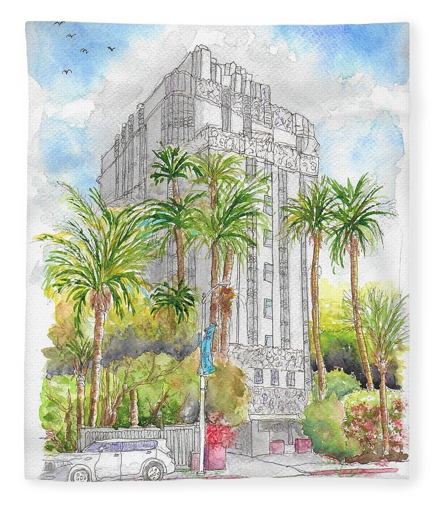 St. James Hotel Fleece Blanket featuring the painting St. James Hotel - ex Argyle Hotel, West Hollywood, California by Carlos G Groppa