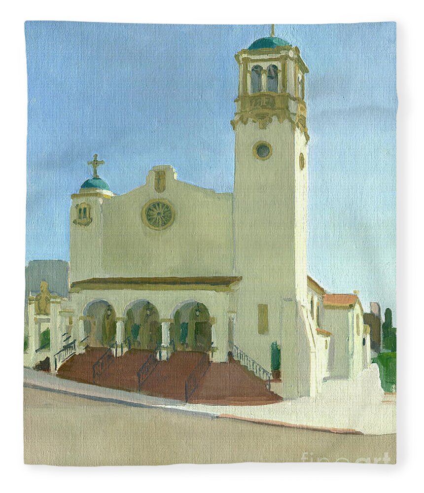 St Joseph Cathedral Fleece Blanket featuring the painting St. Joseph Cathedral - San Diego, California by Paul Strahm