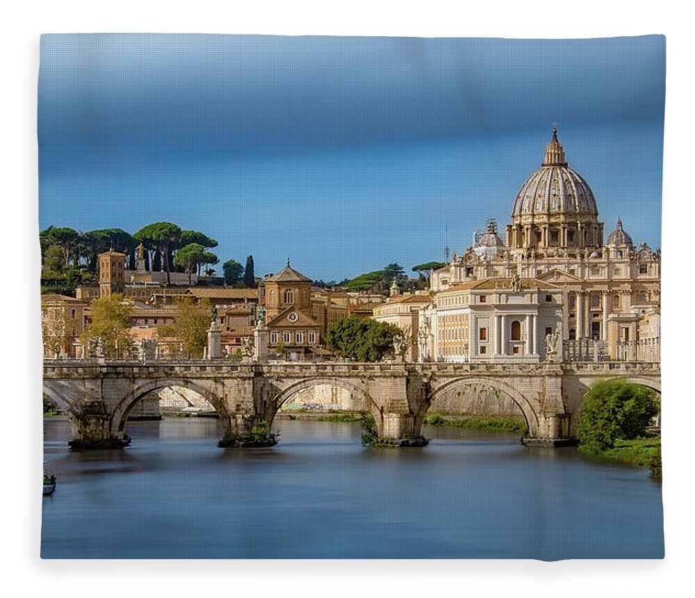 St. Peter Fleece Blanket featuring the photograph St. Peter's Basilica On The Tiber by David Downs