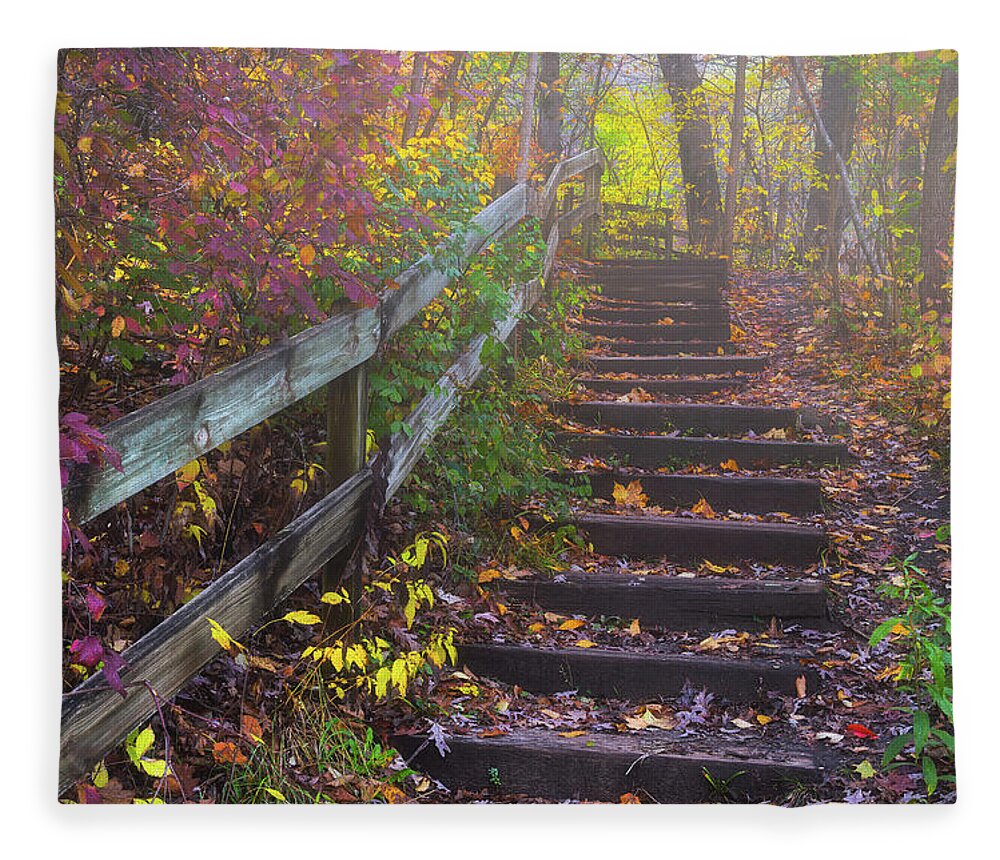 Stairway Fleece Blanket featuring the photograph Stairway to Autumn by Darren White