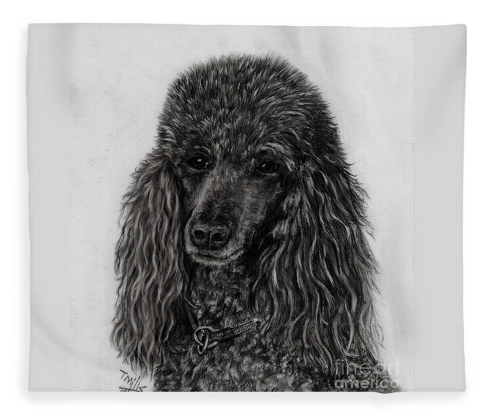Dog Fleece Blanket featuring the drawing Standard Poodle 2 by Terri Mills