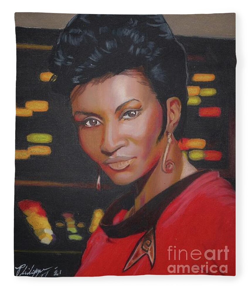 Uhura Fleece Blanket featuring the drawing Star Trek #50 by Philippe Thomas